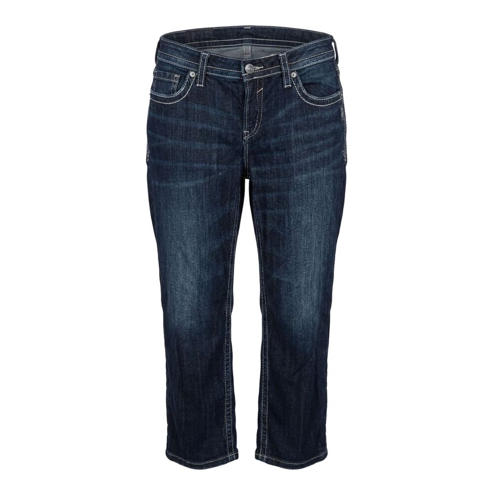 SILVER NATSUKI CASUAL CLASSIC EVERYDAY WEAR EMBROIDERED DISTRESSED CAPRI JEANS
